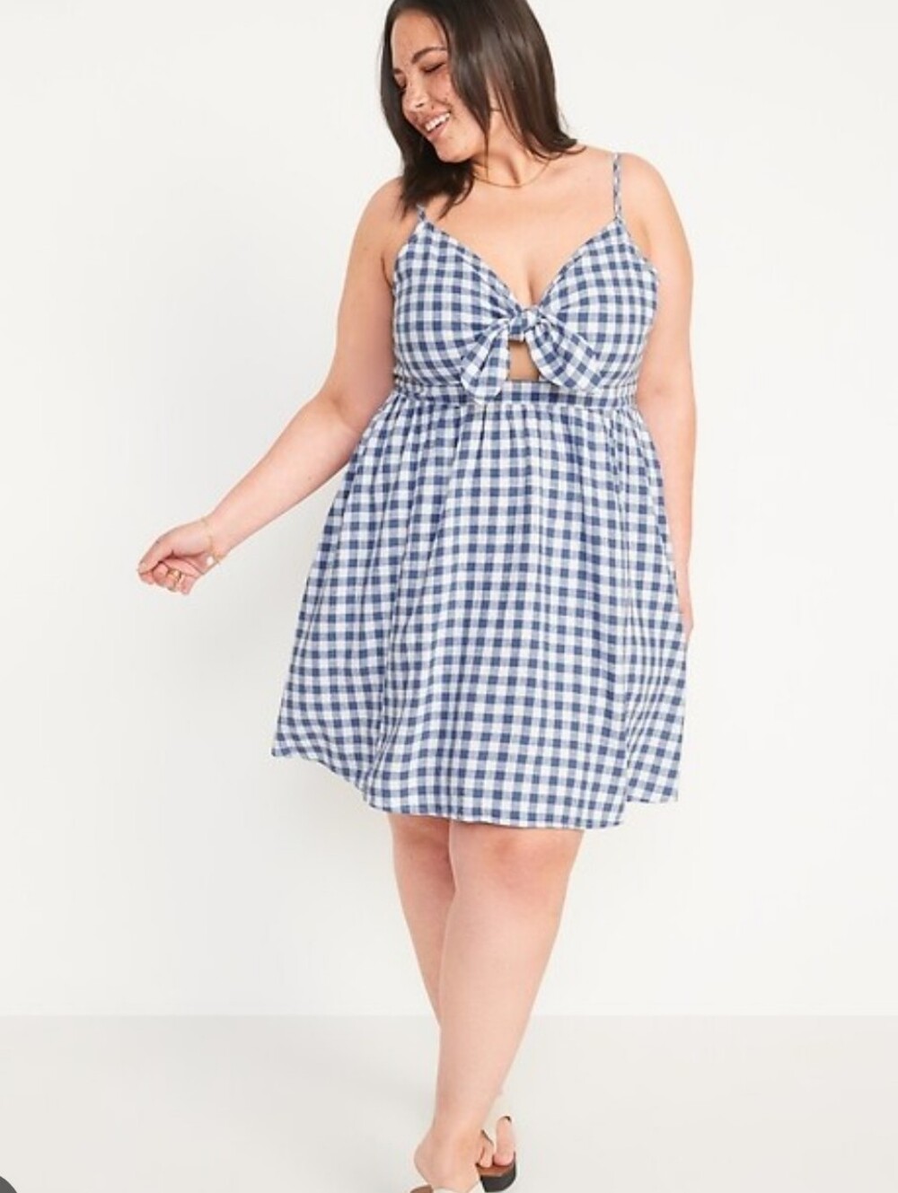 XL Old Navy Blue Gingham Tie-Front Mini Cami Dress Plus Size Bow Front